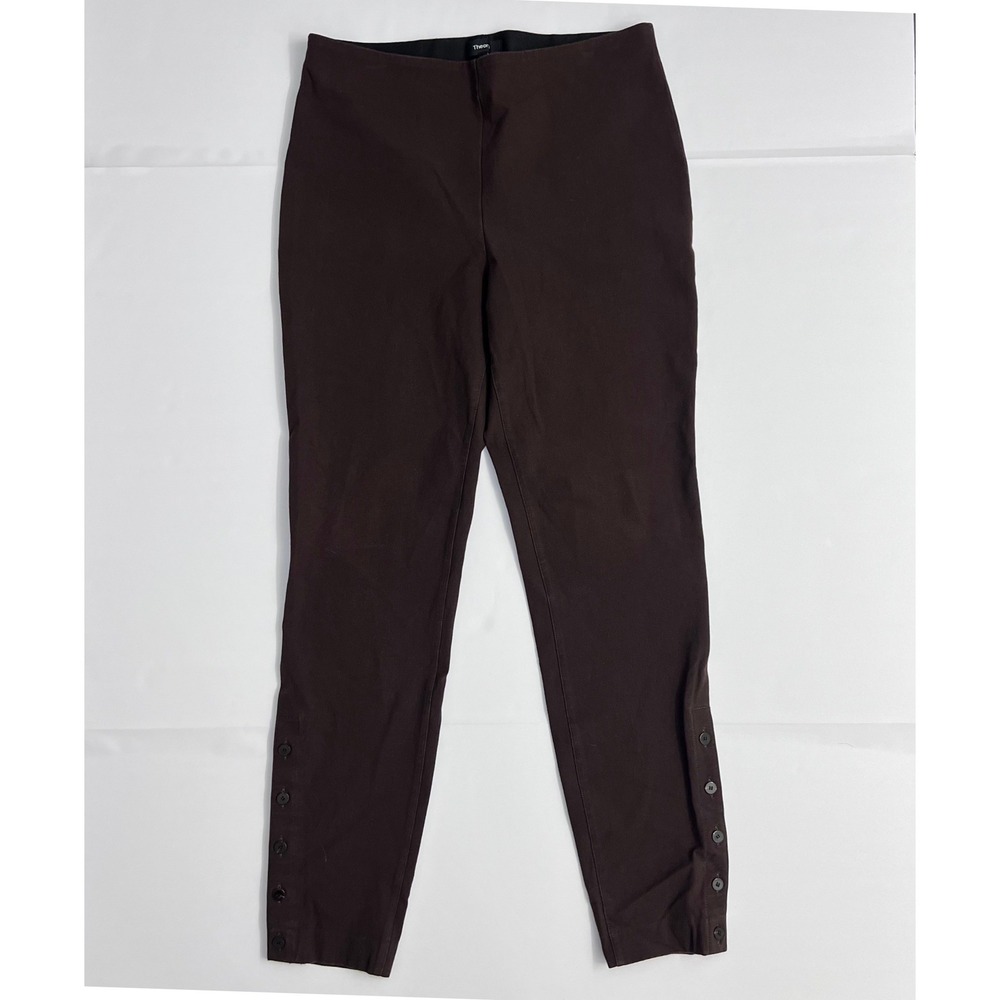 Theory Button Legging Eco New Bistretch Size Large Brown Slim Ankle Button Pants